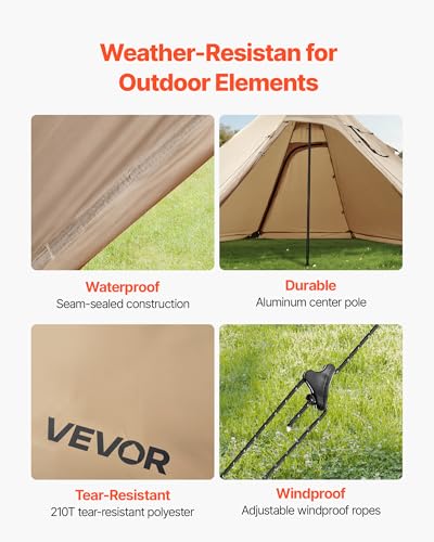 VEVOR Hot Tent, Camping Tipi Hot Tents with Stove Jack, Portable Winter Camping Tents with Snow Skirt, Easy Setup, Waterpr...