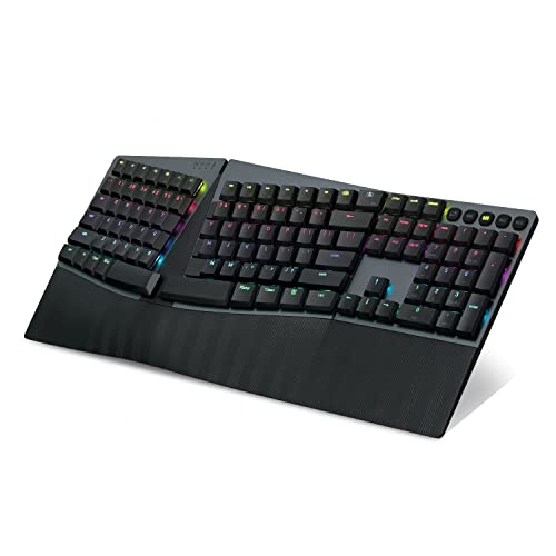 Perixx PERIBOARD-835BR Wireless Ergonomic Mechanical Keyboard - RGB Backlit - Low-Profile Brown Tactile Switches - Multi-D...