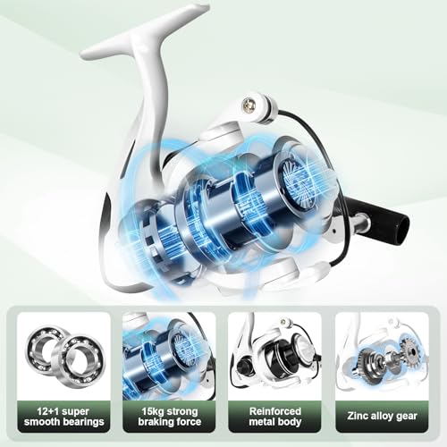 White Fishing Pole Combo, 2PCS 5.9FT Telescopic Fishing Rod and Reel Combo Spinning Reels Lures Set Fishing Line Carrier B...