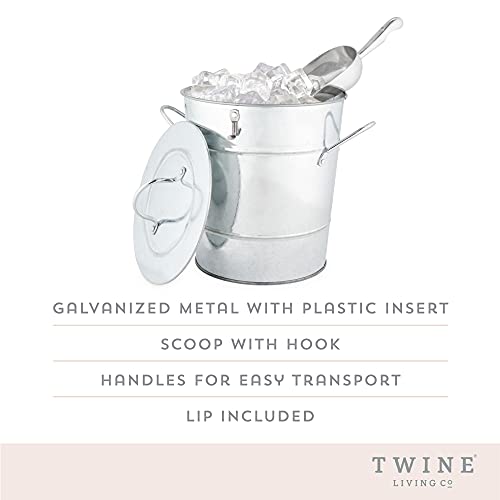 Twine Insulated Ice Bucket With Lid & Scooper for Parties - Galvanized Metal Bucket Cooler & Drink Tub Holds 1 Gallon
