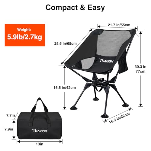 Trakiom 360° Swivel Folding Camping Chairs, Compact and Portable Chair for Outdoor Camp, Foldable Chairs with Anti-Sinking...