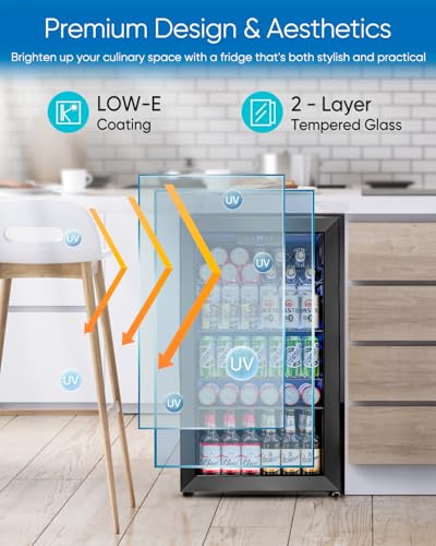 Feelfunn 3.2 Cu.Ft Mini Fridge with Glass Door - 126 Can Beverage Refrigerator Cooler for Drink Beer Wine Soda, Small Frid...