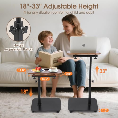 Swivel TV Tray Side Table Adjustable Height Couch Tables for Small Space Folding C Shaped End Table with 360°Rotating 180°...