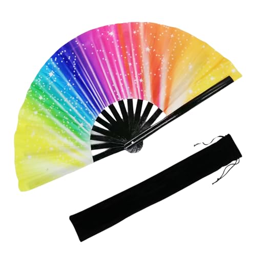 YKuzLx 13‘’ Large Rave Fan for Men Women, Popping Fan for Line Dancing, Decorative Folding Hand Fan for Party, Home Decora...