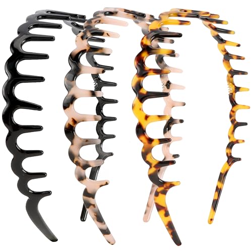 Tihebax Zig Zag Headbands, 3PCS Acetate High Skull Headband Zigzag Headbands for Women High Cranium Head Bands Sharks Wavy...