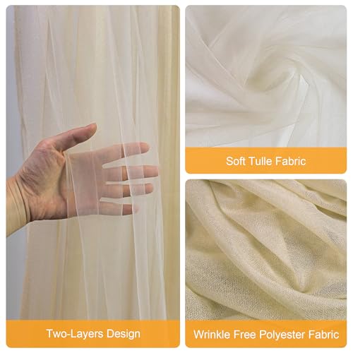 Fomcet Champagne Backdrop Curtains with Lights String 10X10FT Polyester Fabric & Tulle Curtains Backdrop Drapes for Back D...
