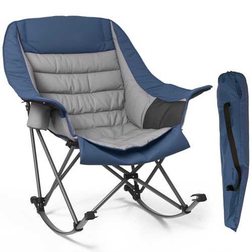 Foristrail Oversized Rocking Camping Chair for Adults - 400lbs Capacity Padded Camp Chair with Cup Holder, Portable Foldab...