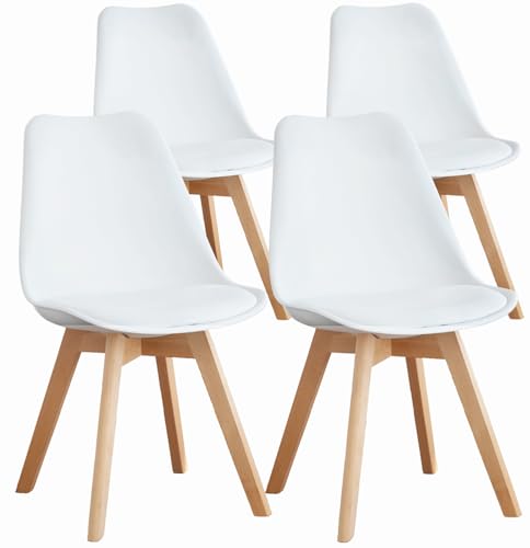 OLIXIS Set of 4 Dining Kitchen Mid-Century Modern Chairs with Wood Legs and PU Leather Cushion for Living Room Bedroom Out...