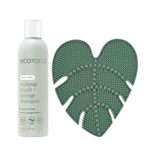 EcoTools Makeup Brush Cleanser + Silicone Cleansing Pad Bundle, Deep Cleaning Shampoo for Makeup Sponges & Brushes, Brush ...
