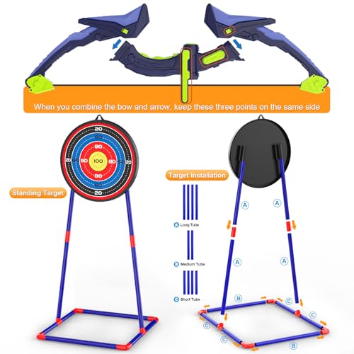 2 Pack Bow and Arrow Set for Kids, Light Up Archery Set with 14 Suction Cup Arrows, Archery Targets Outdoor Games for Kids...