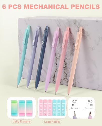 56 PCS Aesthetic School Supplies with Large Pencil Case, 5 Inspirational Ballpoint Pens, 12 Pastel Highlighters, 5 Black I...