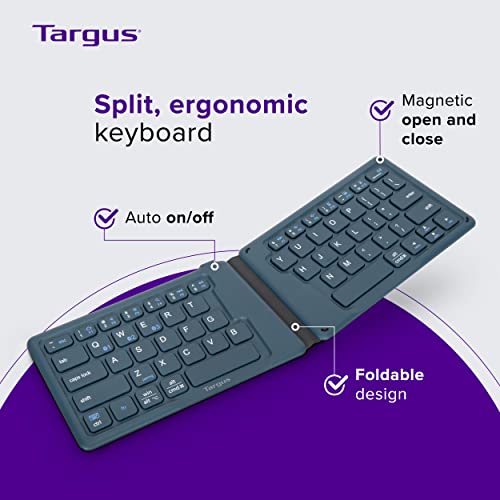 Targus Ergonomic Foldable Bluetooth Keyboard, Split Travel Keyboard Wireless, Rechargeable Portable Wireless Keyboard for ...