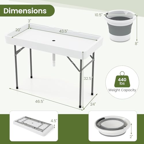 KOTEK Folding Ice Cooler Table, 4 FT Portable Ice Table with Drain, Matching Skirt & Foldable Bucket, Buffet Beverage Serv...