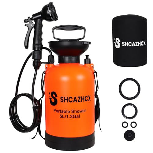 Shcazhcx 1.3 Gallon/5L Portable Outdoor Shower, 10 Spray Modes, No Power Needed, Insulated Sleeve Keeps Water Warm, Multi-...