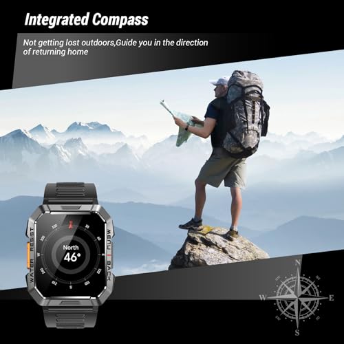 Military Smart Watch for Men (Answer/Make Calls), 2.01'' Smart Watch for Android and iPhone, Fitness Tracker with Flashlig...