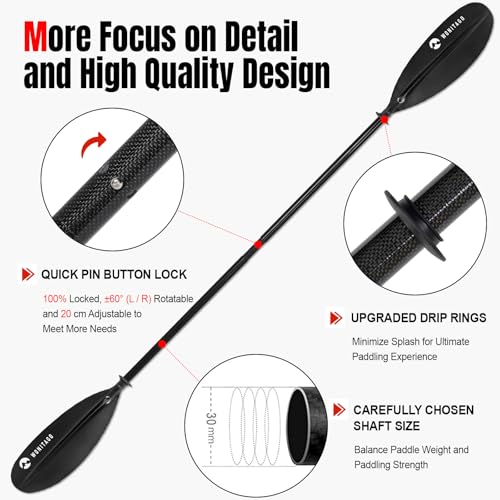 WONITAGO Kayak Paddle Premium Carbon Fiber Paddle with Reinforced PP + Fiberglass Blade, Floating Adjustable Kayaking Oar...