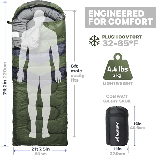 MalloMe Sleeping Bags for Adults Cold Weather & Warm - Backpacking Camping Sleeping Bag for Kids 10-12, Girls, Boys - Ligh...