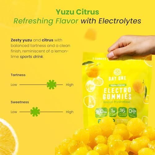 Day One Electrogummies - 60pcs. of Yuzu Citrus Flavored Electrolyte Gummies for Hydration and Recovery - Packed with Essen...
