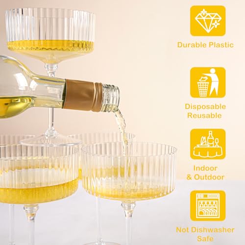 LIYH 20pcs Champagne Glasses 10 Oz Cocktail Coupe Glasses Champagne Flutes Plastic Coupe Cups Disposable Martini Cups Perf...