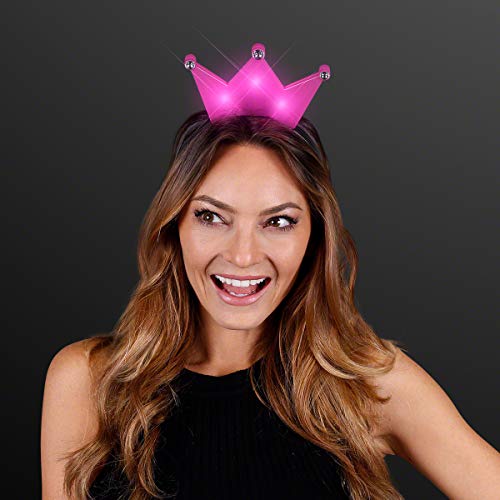 FlashingBlinkyLights LED Light Up Pink Princess Tiara Headbands (Party Set of 12)