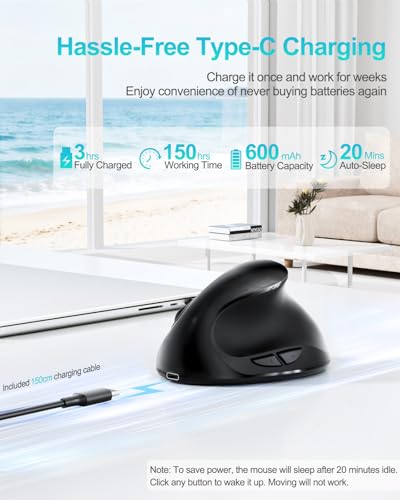 Lekvey Ergonomic Mouse, Vertical Wireless Mouse for Small/Medium Hands, Rechargeable with USB Receiver, 3 DPI for Comfort,...