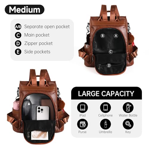 CHERUTY Women Backpack Purse PU Leather Anti-theft Casual Shoulder Bag Fashion Ladies Satchel Bags