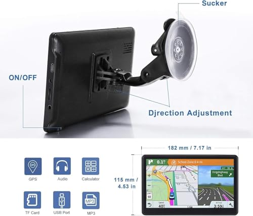GPS Navigation for Car, 2025 Map 7 inch Touch Screen Car GPS 256-16GB, Voice Turn Direction Guidance, Support Speed and Re...