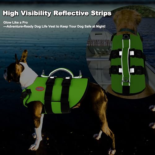 Doglay Dog Life Jacket Neoprene, High Buoyancy Dog Harness Life Vest for Swimming and Boating, Adjustable Swim Vest with R...