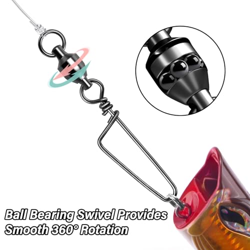 Alwonder Fishing Snap Swivels, High Strength Ball Bearing Swivel with Stainless Steel Coastlock Snap 26-503LB, Black Nicke...