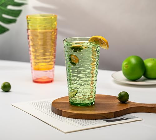 ZAINCA 20-ounce Plastic Tumblers, Acrylic Drinking Glasses High-Balls, set of 6 Multicolor Reusable Plastic Cups, Stackabl...