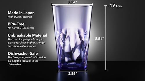 SCANDINOVIA - 19oz Unbreakable Premium Drinking Glasses Set of 6 - Super Grade Acrylic Plastic - Perfect for Gifts - Dishw...