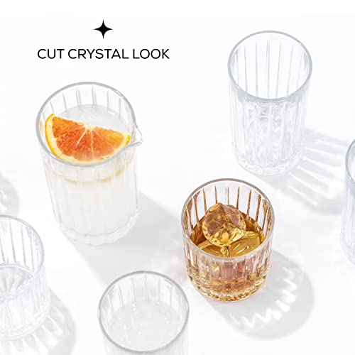 JoyJolt Drinking Glasses Set of 8, Alina Ribbed Glassware. 12oz Rocks Glass and 14oz Highball Glass set. Cocktail Glasses,...