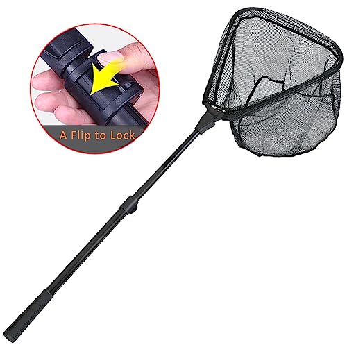 RESTCLOUD Fishing Landing Net with Telescoping Pole Handle, Fishing net Freshwater for Kids Men Women, Extend to 40-63 Inches