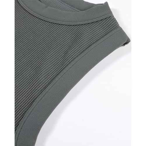 AUROLA Essentials Rib Seamless Sleeveless Tank for Women Subtle Logo Round Neck Active Workout Crop Tops