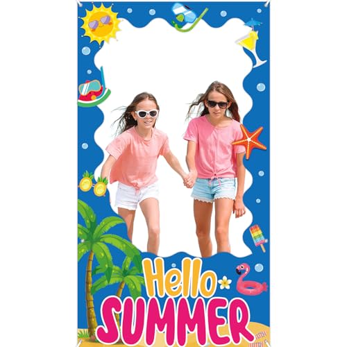 Summer Pool Party Decorations Beach Palm Photo Booth Props Hello Summer Banner Hawaiian Party Backdrop Tropical Party Supp...