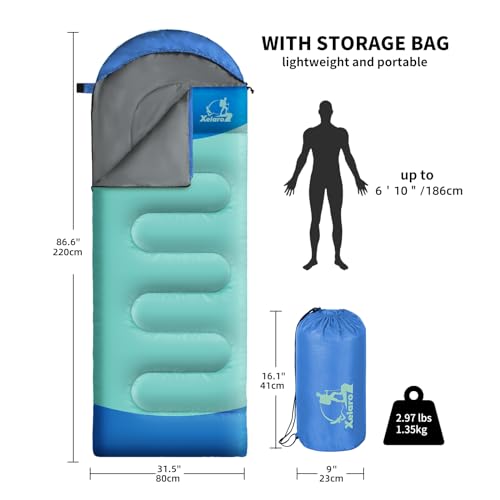 Xelaro Sleeping Bags for Adults Kids - 3 Season Cold&Warm Weather Waterproof Camping Sleeping Bags - Lightweight Sleeping ...