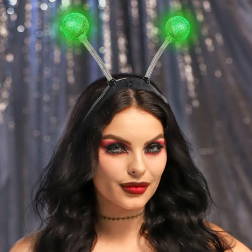 Sixexey Light Up Alien Headband LED Martian Hair Band Antenna Hair Accessories for Women (Green, One Size)