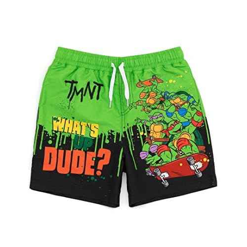 Teenage Mutant Ninja Turtles Boys Swim Shorts | Kids Graphic Swimming Pants | TMNT Drawstring Waistband Swimwear Trunks