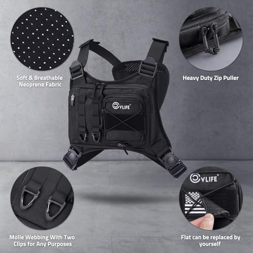 CVLIFE Outdoor Chest Bag for Men, Tactical Chest Pack, Adjustable Running Vest Bag, Lightweight Anti-theft EDC Rig for Hiking