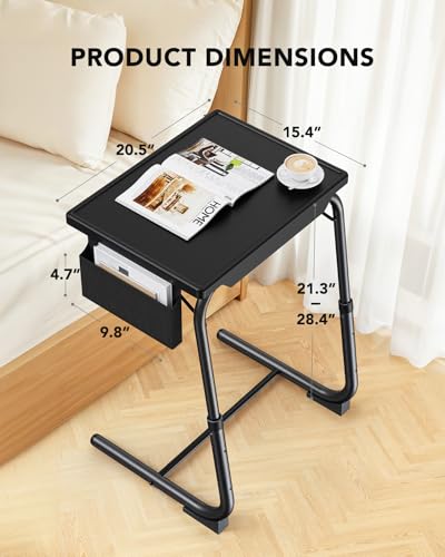 HUANUO TV Tray, Adjustable TV Dinner Tray, 20.5 x 15.4 inch Folding Tray Table with Storage Pocket, 6 Height Settings, 3 A...