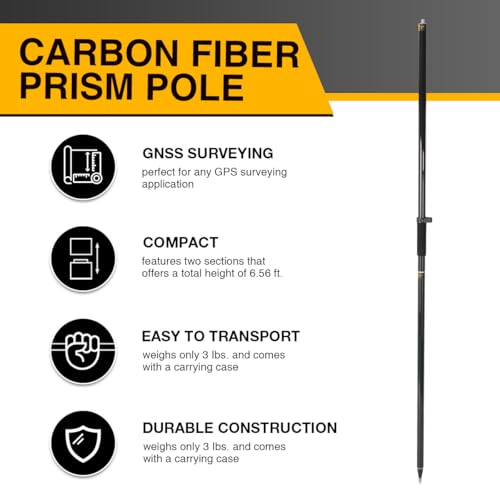Fancyall GPS Pole, 6.6FT Surveying Prism Pole, 2M Prism Pole for Land Surveying, Black