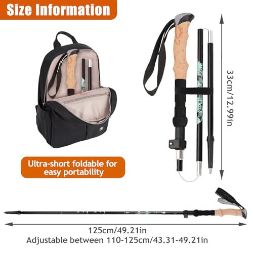 2Pcs Aluminum Collapsible Ultralight Travel Trekking Hiking Pole, Folding Adjustable Walking Sticks with Cork Handle & Tip...