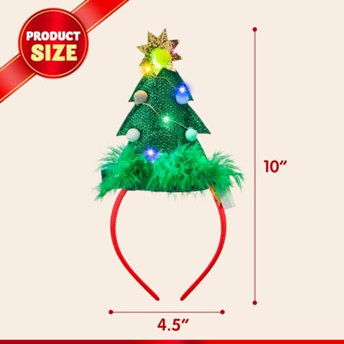 JOYIN 2 PCS Lighted Christmas Headbands with LED lights in Springy Santa Hat Tree Designs for Christmas and Holiday Partie...