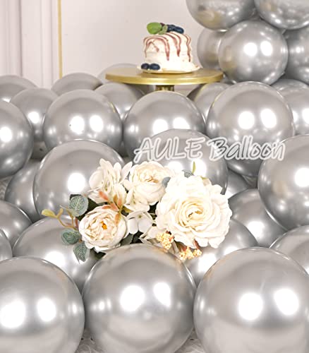 AULE Metallic Silver Balloons 5 inch 50 Pcs Silver Latex Balloons Chrome Helium Shiny Thicken Balloon Perfect Party Decora...