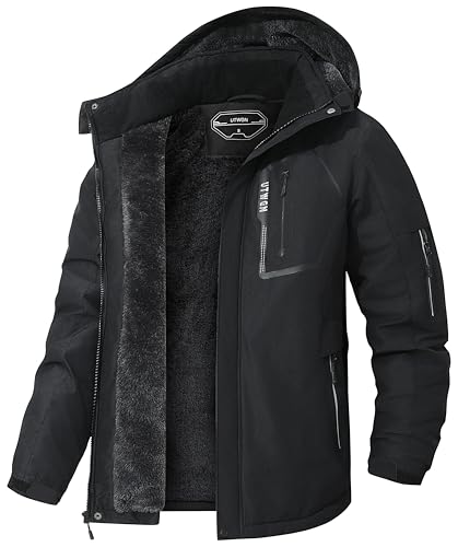 UTWGN Men's Ski Jacket Winter Warm Snow Coat Waterproof Windbreaker Hooded Work Outerwear Snowboarding Jackets