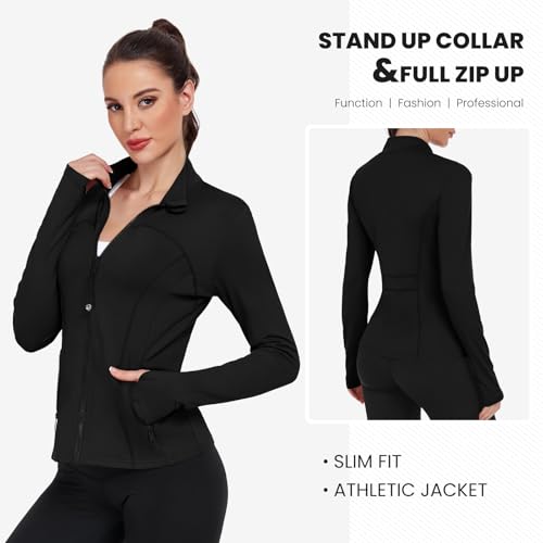 YOKGO Women's Workout Jackets Full Zip Running Yoga Jackets Lightweight Athletic Clothes with Thumb Holes