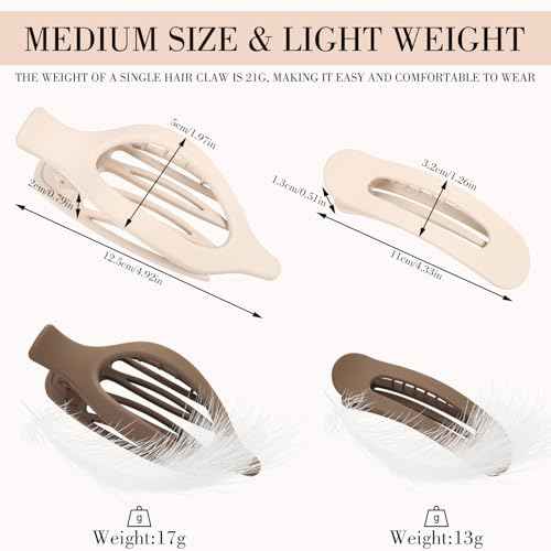 obeoby 8 Pcs Flat Hair Clips, Neutral Color Flat Claw Clips 2 Styles Hair Claws for Women Girls Medium Hair Volume French Hair Barrettes Accessories