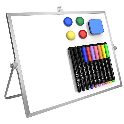 GMAOPHY Dry Erase White Board, 16inX12in Large Magnetic Desktop Whiteboard with Stand, 10 Markers, 4 Magnets, 1 Eraser, Po...