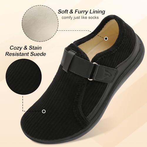 Spesoul Wide Womens Slippers Adjustable House Shoes Indoor Outdoor Barefoot Slippers Cozy Walking Shoe Swollen Edema Diabe...