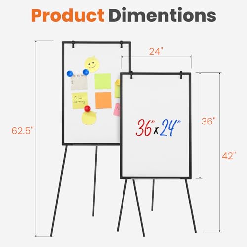 Sweetcrispy Whiteboard Easel 36 x 24 Inches, Magnetic Dry Erase White Board, Portable Boards Height Adjustable, Dry Erase ...